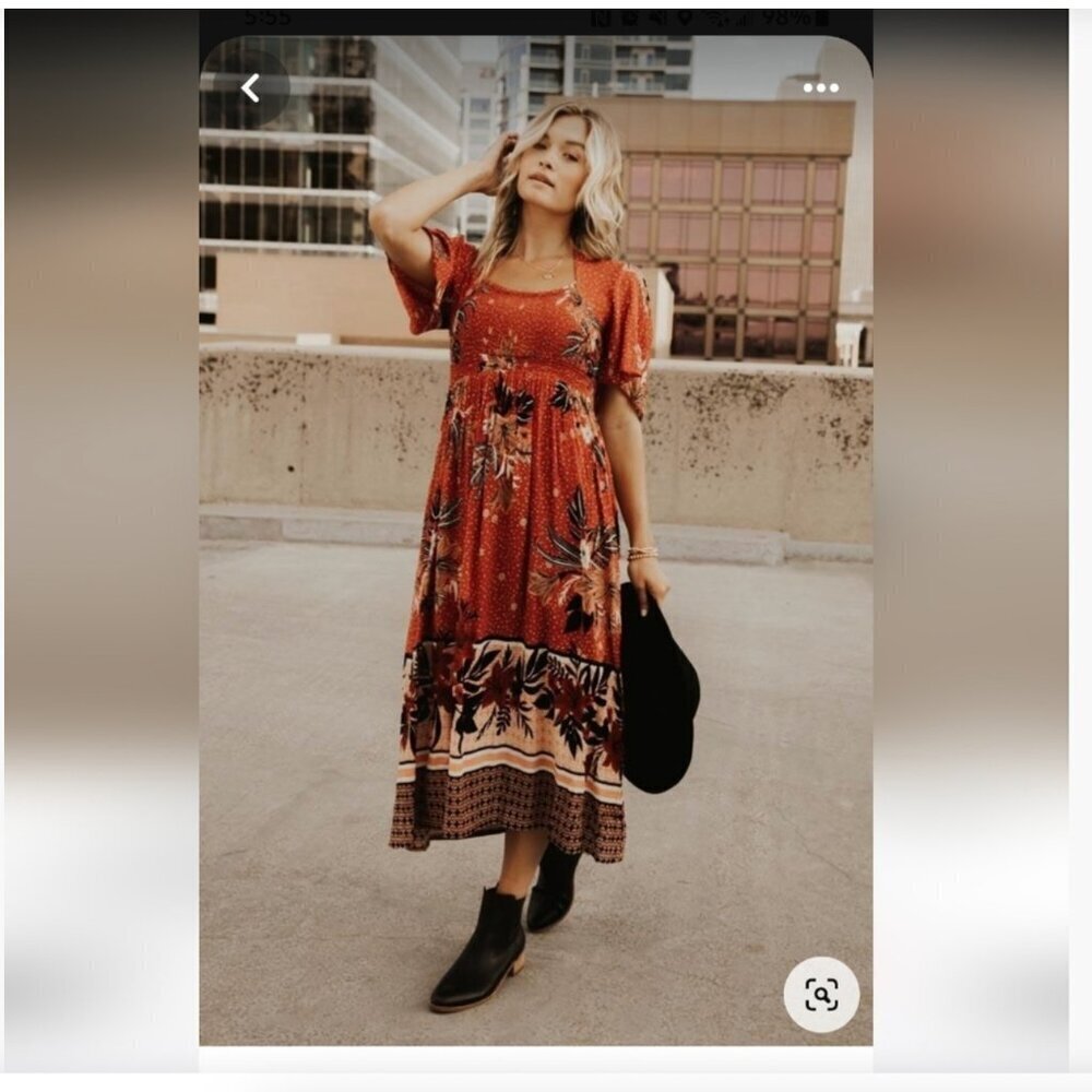 Bohme boho smocked patterned dress